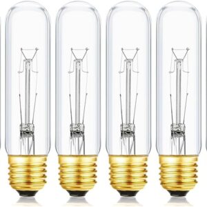 25 Watt T10 Clear Tubular Incandescent Light Bulb, Vintage Style Showcase Bulb,Showcase lamp, 2700K Soft White, E26 Medium Base, 280 Lumens,T10 Tubular Bulb (6)