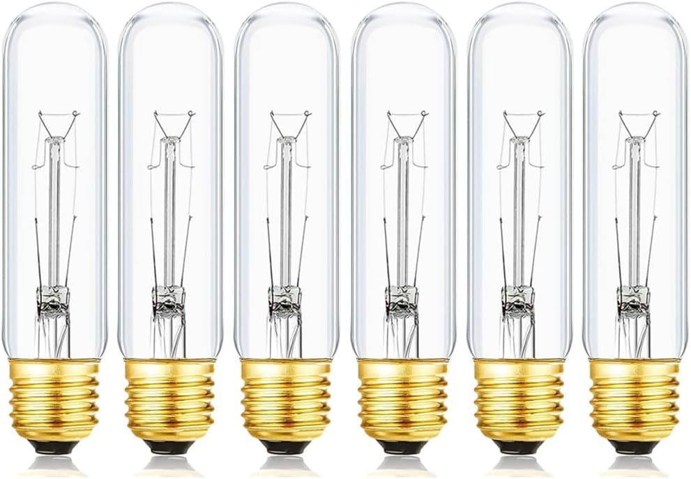 25 Watt T10 Clear Tubular Incandescent Light Bulb, Vintage Style Showcase Bulb,Showcase lamp, 2700K Soft White, E26 Medium Base, 280 Lumens,T10 Tubular Bulb (6)