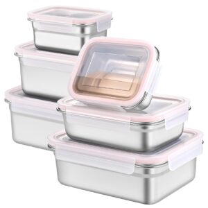 cykorxicc 6pcs large stainless steel food containers with lids, leakproof meal prep containers, airtight kimchi containers reusable, stackable/oven/dishwsher/freezer safe