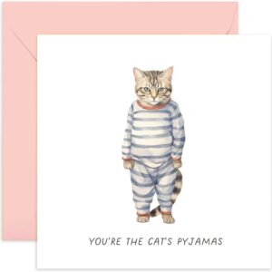 old english co. funny well done card for him or her - 'cat's pyjamas' congratulations card for men women - cute thank you card for friends family - just because, graduation | blank inside envelope