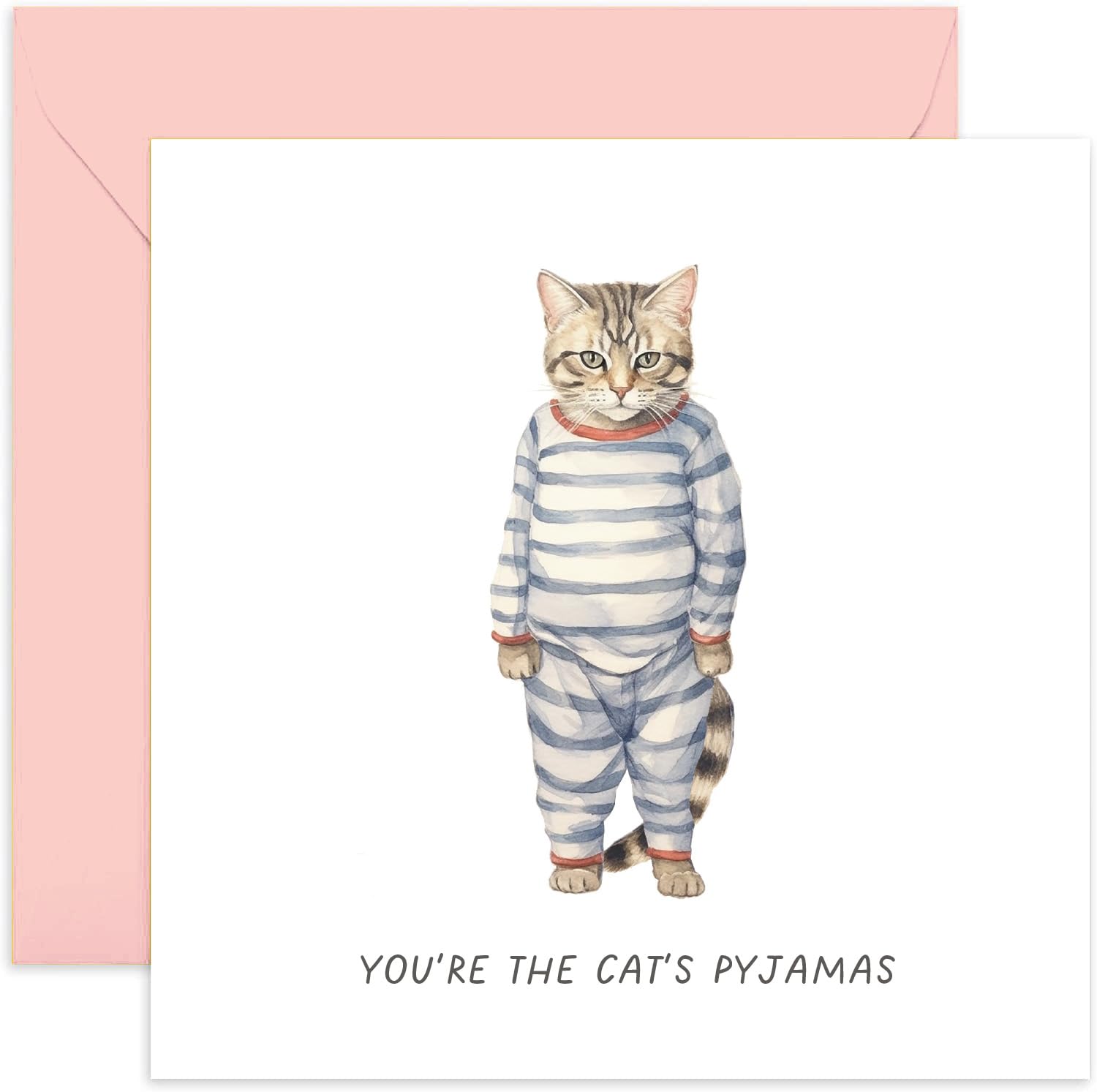 Old English Co. Funny Well Done Card for Him or Her - 'Cat's Pyjamas' Congratulations Card for Men Women - Cute Thank You Card for Friends Family - Just Because, Graduation | Blank Inside Envelope