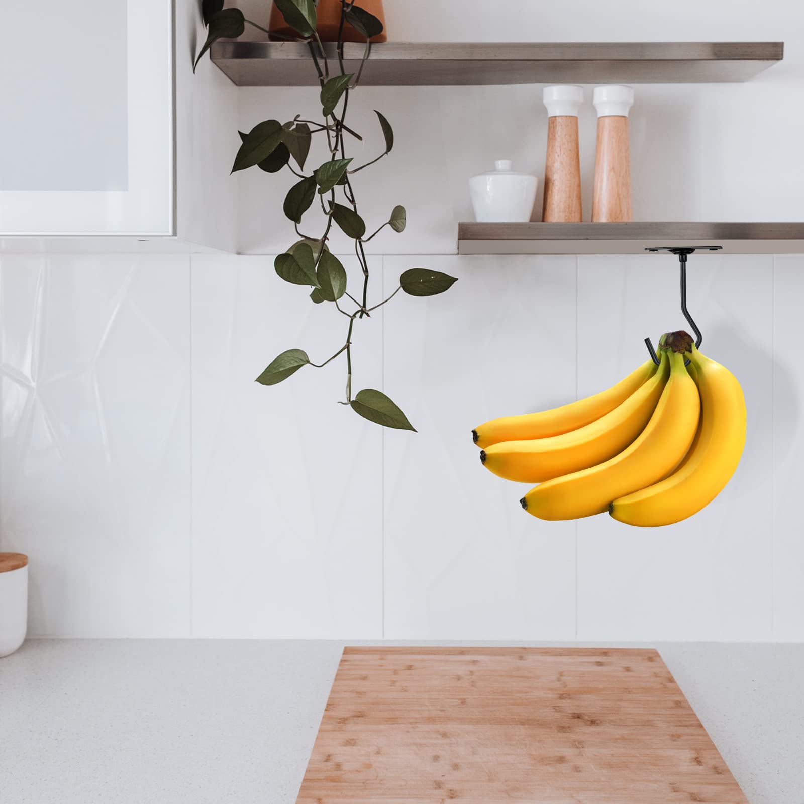 FFQ Banana Hook Hanger,Banana Hook Under Cabinet to Keep Bananas Fresh,Banana Hanger Under Cabinet Black,Metal Banana Hanger,NO Foldable