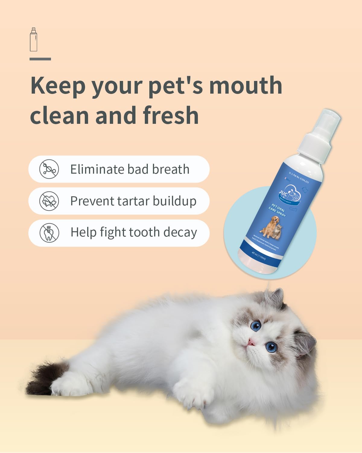 JUC Dog Breath Freshener for Dogs & Cats Teeth Cleaning Spray Dog Bad Breath Pet Oral Care Spray 4fl.oz