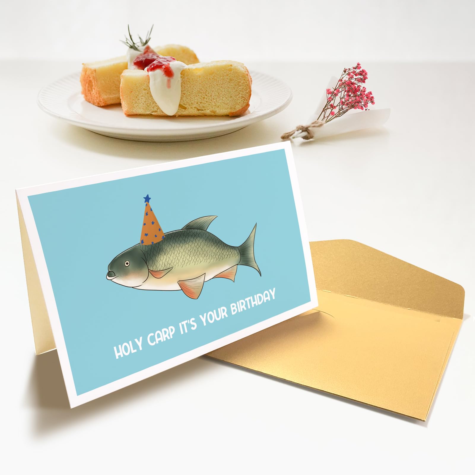 Funny Birthday Card for Men Women, Carp Pun Birthday Card, Fish Birthday Card, Bday Card for Husband Dad Grandpa, Holy Carp It's Your Birthday Card