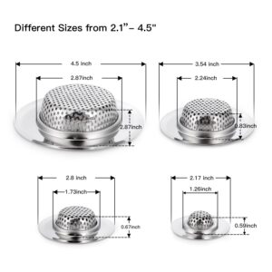 CORNERJOY 4 Pack Heavy Duty Stainless Steel Kitchen Sink Drain Strainer, Bathroom Hair Catcher Shower Drain Cover, Sink Tub Drain Stopper, Wash Basin Floor Drain, 2.1 to 4.5 Inch Diameter Rim