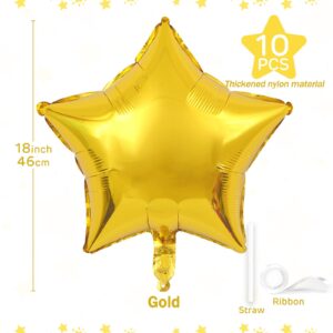 Gold Star Balloons 18 Inch, 10 Pcs Gold Star Shaped Mylar Helium Foil Metallic Balloon for Birthday Party Decorations Baby Shower Wedding Anniversary Backdrop Party Supplies