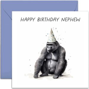 old english co. funny birthday card for nephew - party gorilla birthday greeting card for him men - humorous birthday card for nephew from uncle or auntie | blank inside with envelope…