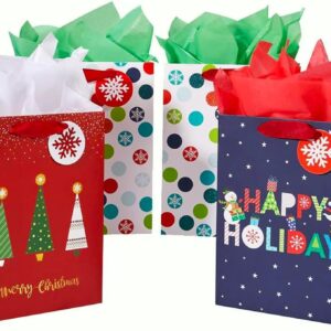 SUNCOLOR 6 Pack 9" Small Christmas Gift Bags With Tissue paper