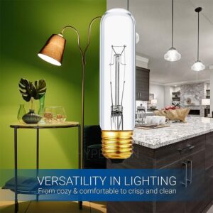 25 Watt T10 Clear Tubular Incandescent Light Bulb, Vintage Style Showcase Bulb,Showcase lamp, 2700K Soft White, E26 Medium Base, 280 Lumens,T10 Tubular Bulb (6)