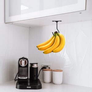 FFQ Banana Hook Hanger,Banana Hook Under Cabinet to Keep Bananas Fresh,Banana Hanger Under Cabinet Black,Metal Banana Hanger,NO Foldable