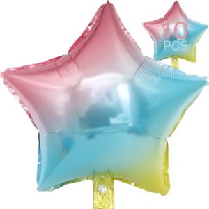 rainbow star balloons 18 inch, 10 pcs gradient star shaped mylar helium foil metallic balloon for birthday party decorations baby shower wedding anniversary backdrop party supplies