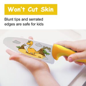 Kids Knife Set for Real Cooking, Friendly Safety Knife for Kids, Stainless Steel Child Chef Knife with Finger Protector, Round Tip Kids Knife for Cutting, Serrated Edges (Yellow)