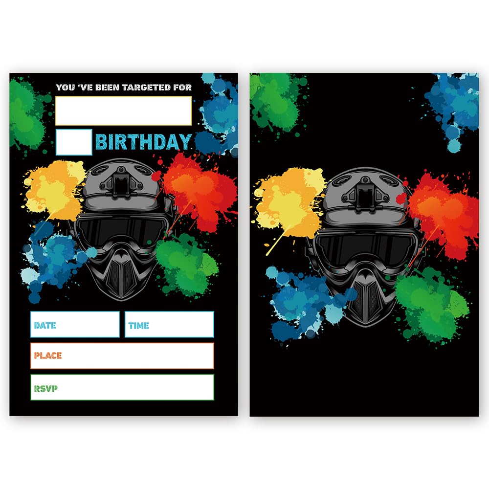 FujLoy Paintball Birthday Party Invitations, Paintball Invitations, Paintball Theme Birthday.（065）