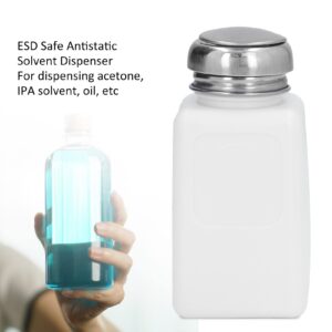 Solvent Dispenser, 200ml Push Down Alcohol Dispenser Pump Bottle Esd Anti Static Bottle With Stainless Steel Lid Liquid Pumping Empty For Alcohol Makeup Remover (White)