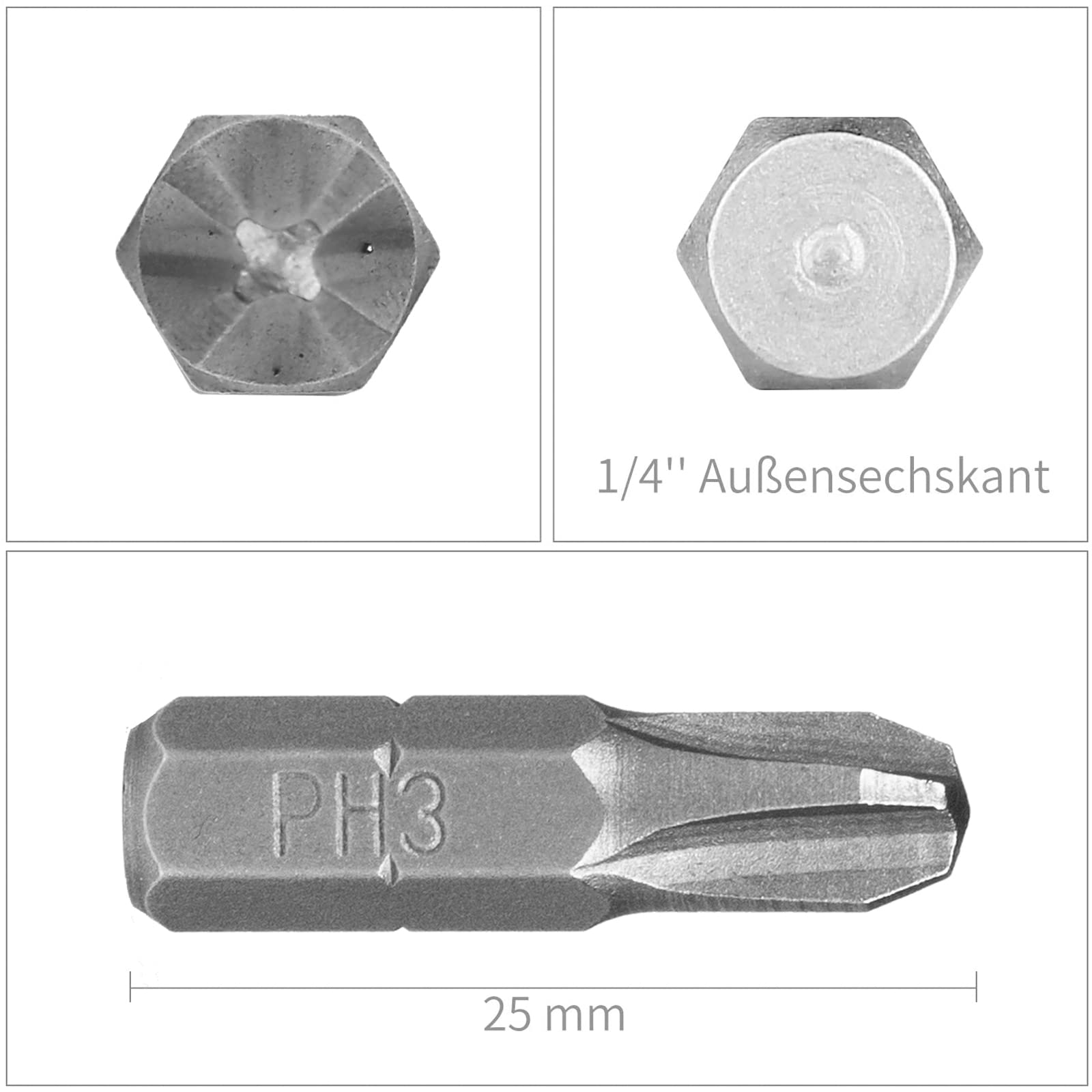 HPHOPE PH3 Screwdriver Bit Set, Phillips #3 Bits 1/4" Hexagon Bit (Length: 1", 25 Pack)