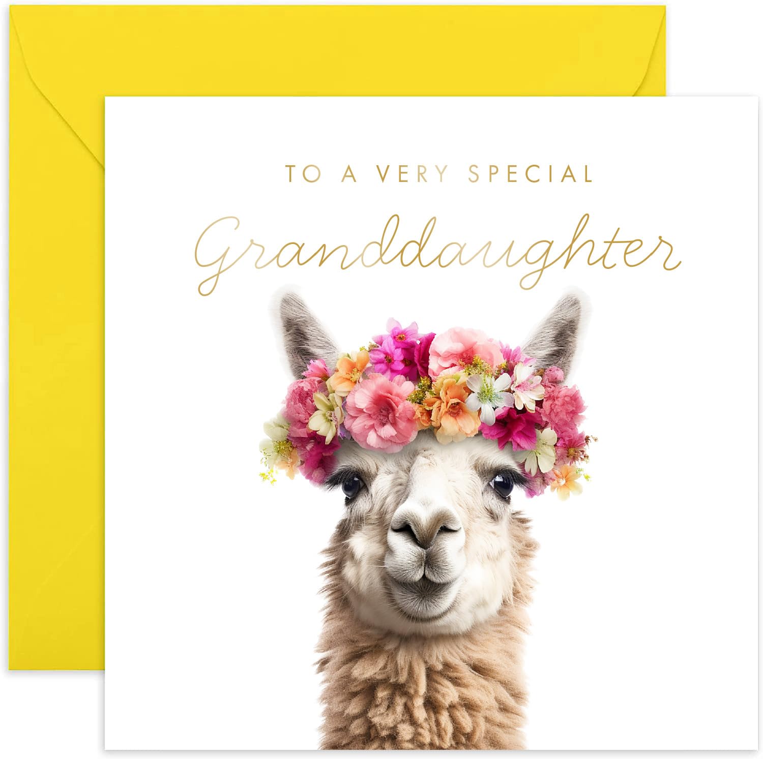 Old English Co. Llama Very Special Granddaughter Card - Llama Floral Cute Birthday Card for Her - Cute Well Done Congratulations Cards for Granddaughter from Grandparents | Blank Inside Envelope…