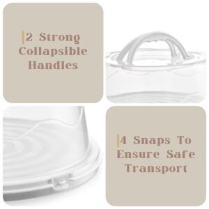 MosJos Round Cake Carrier, BPA-Free Plastic Cake Keeper with Lid, Fits 10” Cakes, Two Secure Side Closures, Dishwasher Safe Cake Transport Container (White -)