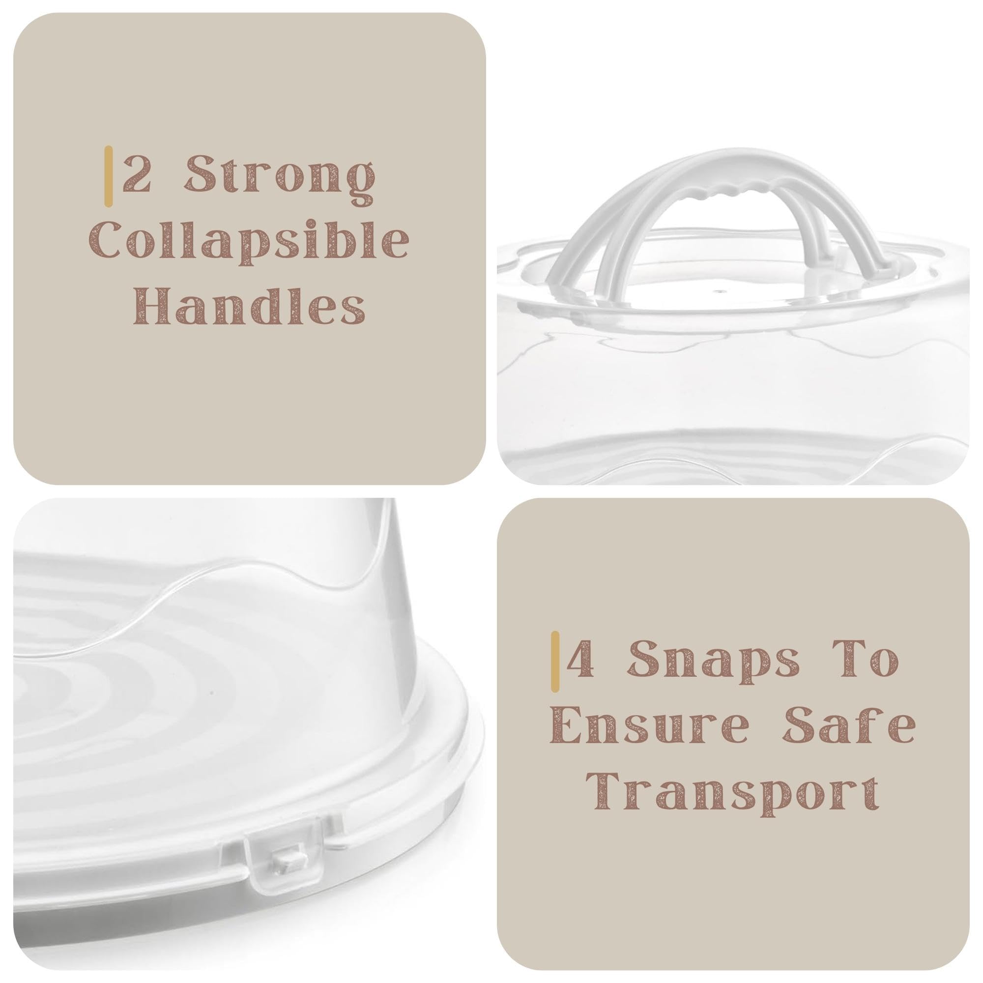 MosJos Round Cake Carrier, BPA-Free Plastic Cake Keeper with Lid, Fits 10” Cakes, Two Secure Side Closures, Dishwasher Safe Cake Transport Container (White -)