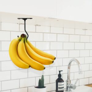 FFQ Banana Hook Hanger,Banana Hook Under Cabinet to Keep Bananas Fresh,Banana Hanger Under Cabinet Black,Metal Banana Hanger,NO Foldable