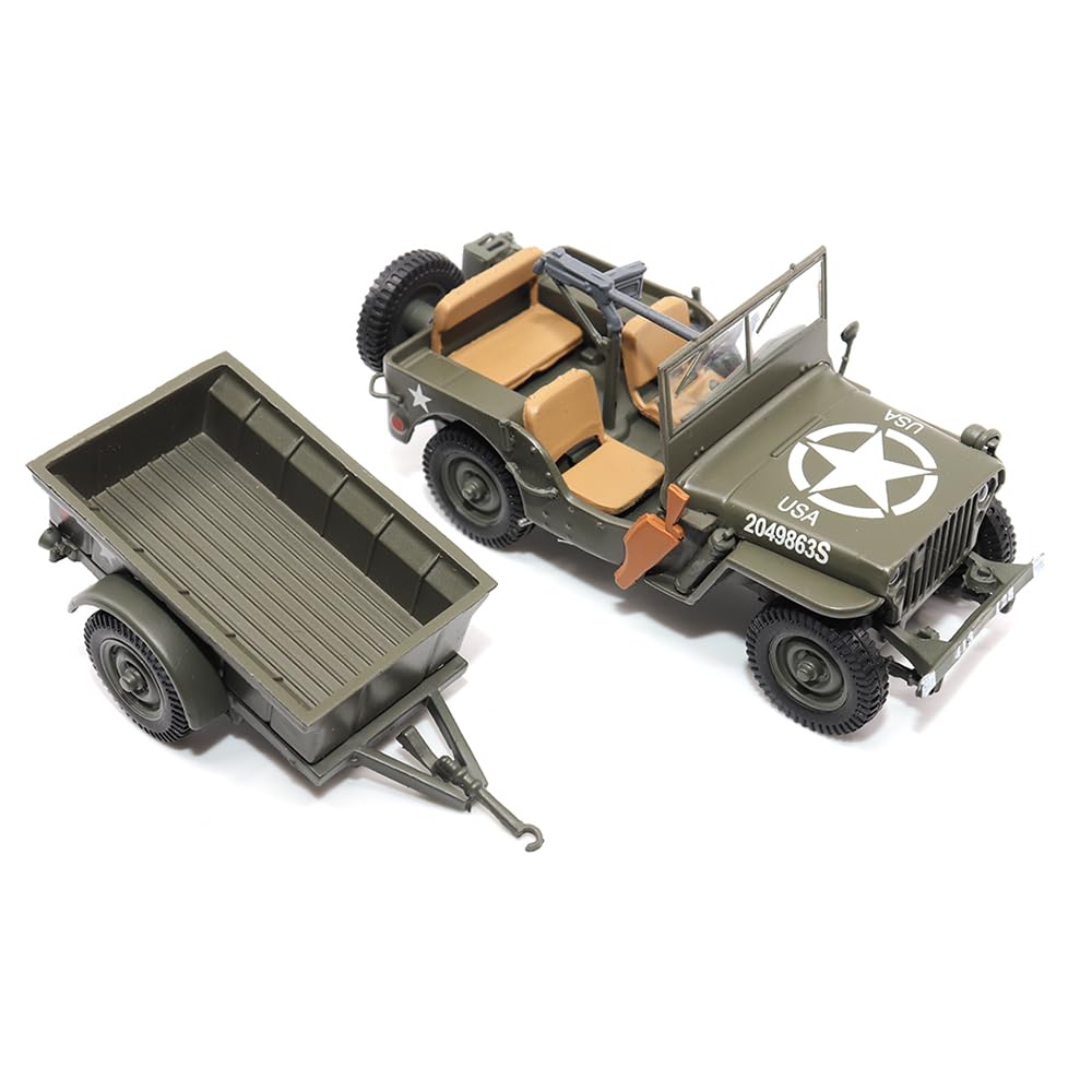 1:43 Scale Willys Jeep 1/4-Ton Utility Truck with Trailer - Militaria Diecast by Motorcity Classics