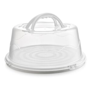 MosJos Round Cake Carrier, BPA-Free Plastic Cake Keeper with Lid, Fits 10” Cakes, Two Secure Side Closures, Dishwasher Safe Cake Transport Container (White -)