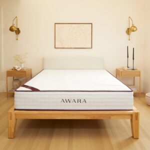 awara natural hybrid queen mattress 10 inch - certified natural latex - sustainable new zealand wool - steel springs - 365-night trial, white