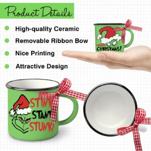 Paayna Merry Christmas Mini Coffee Mug Set of 3, Xmas Stink Stank Stunk Santa Hat Green 5 oz Mini Coffee Cups Tiered Tray Decor, Hohoho Funny Holiday Kitchen Coffee Bar Decorations Housewarming Gift