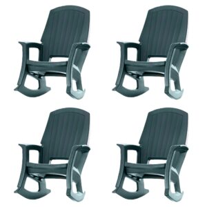 semco rockaway heavy-duty all-weather low maintenance easy assembly plastic outdoor rocking chair for deck and patio, green (4 pack)