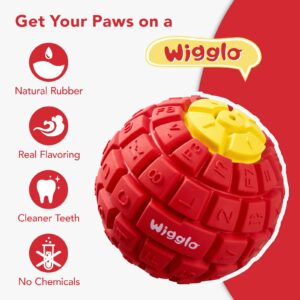 Wigglo Tough Durable Dog Ball Toy for Aggressive Chewers, Natural Rubber Dog Toy for Large/Medium Dogs, 3.5" Diameter Dog Ball Chew Toy, Helps with Dog Separation Anxiety, Dishwasher Safe, Red