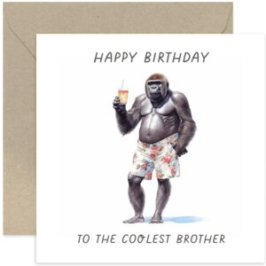 old english co. funny birthday card for brother - gorilla 'coolest brother' birthday greeting card for him men - humorous animal birthday card for brother from sister | blank inside with envelope