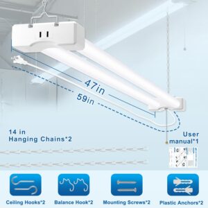 Splendidlled LED Shop Light 4ft Garage Light, led Light Tube with Power Cord, 110-220 V AC, 40watt Equivalent 250watt Light Efficiency, Ultra-Bright 5600Lm, 5000k White Light (2 Pack)