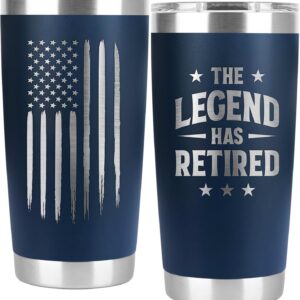 PRPinkRain Retirement Gifts for Men 2024 - The Legend Has Retired - American Flag Tumbler, Engraved Gifts, Retirement Gag Gifts Idea for Men, Him, Husband, Coworkers (Navy 20 Oz)