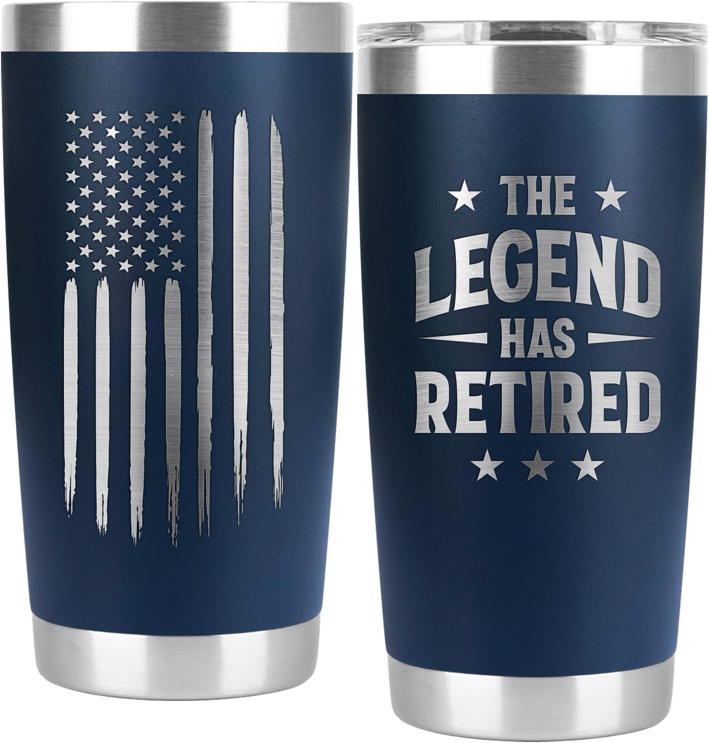 PRPinkRain Retirement Gifts for Men 2024 - The Legend Has Retired - American Flag Tumbler, Engraved Gifts, Retirement Gag Gifts Idea for Men, Him, Husband, Coworkers (Navy 20 Oz)