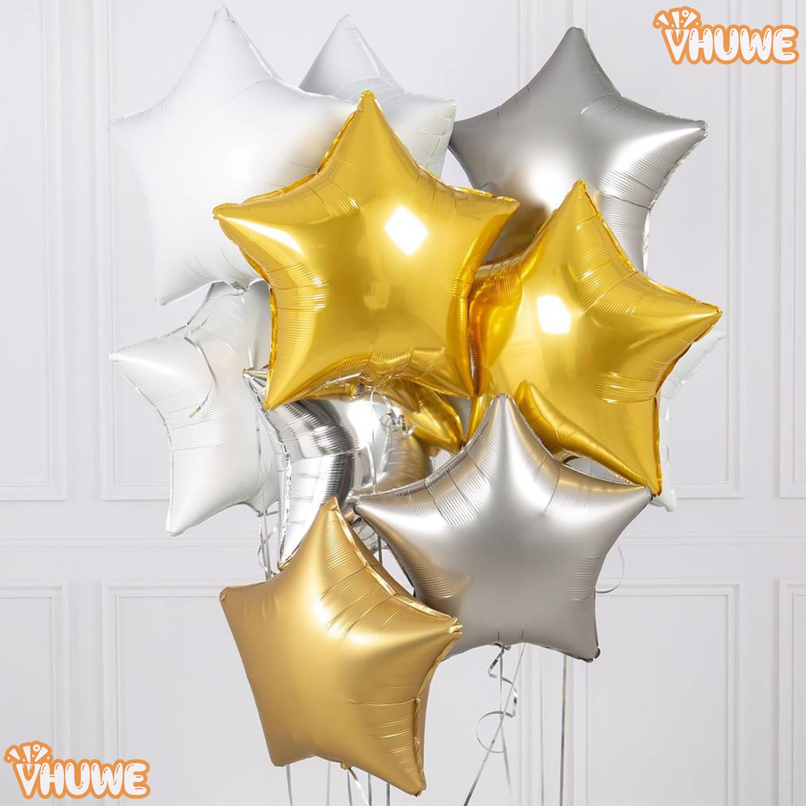 Gold Star Balloons 18 Inch, 10 Pcs Gold Star Shaped Mylar Helium Foil Metallic Balloon for Birthday Party Decorations Baby Shower Wedding Anniversary Backdrop Party Supplies