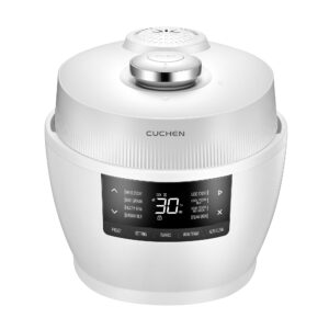 cuchen crt-pqwk0340wus | induction heating pressure rice cooker 3 cup (uncooked) and warmer (0.56 quarts): 3 person serving / per use | thermo guard | auto steam clean | voice guide | made in korea | white