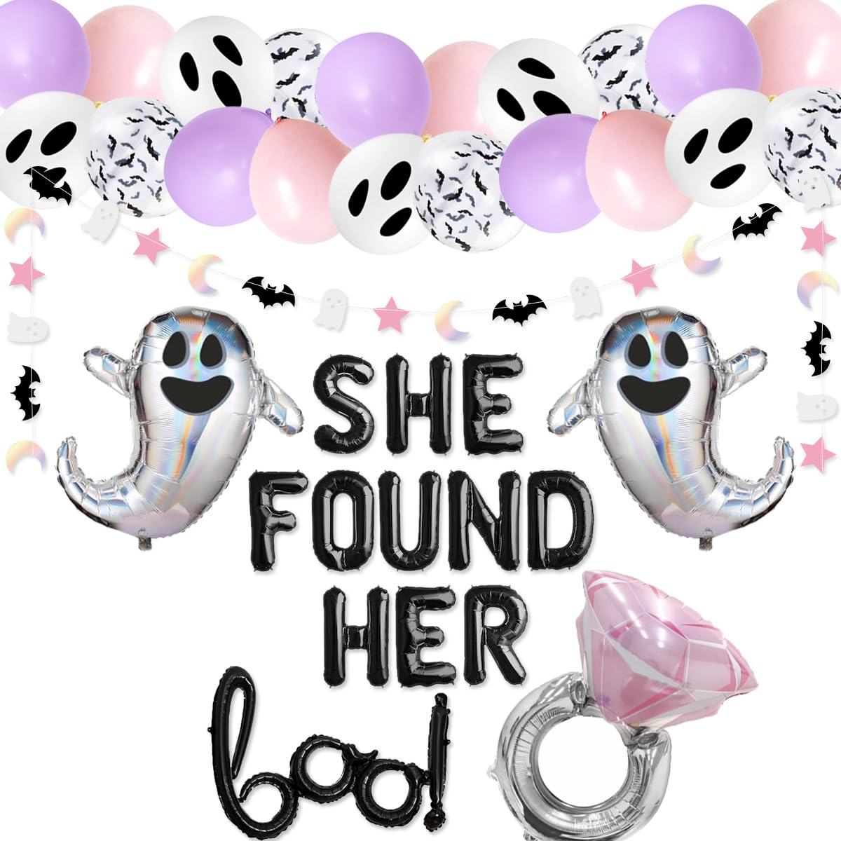 She Found Her Boo Balloon Banner Halloween Ghost Ring Balloons for Halloween Bachelorette Party Supplies Decorations