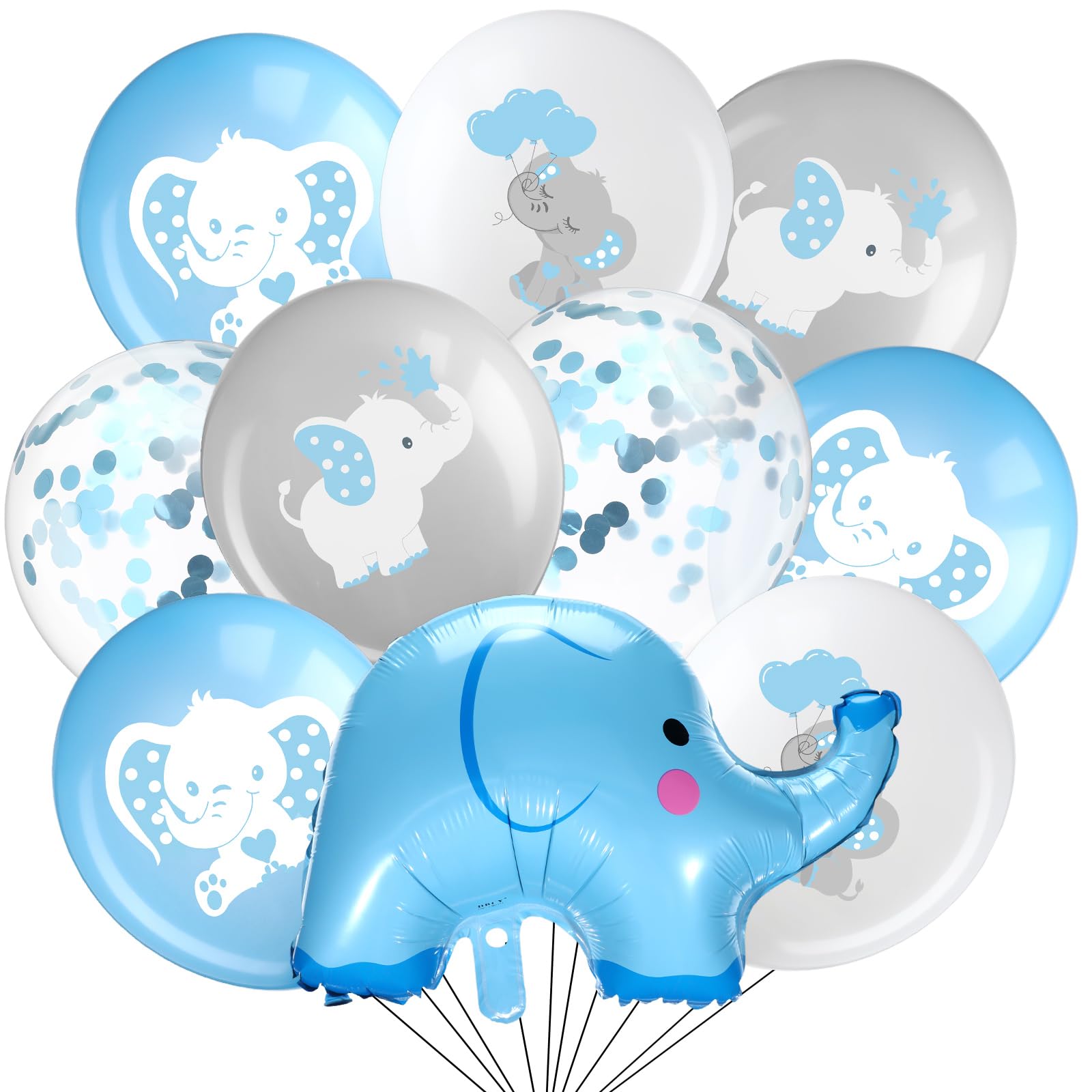 45 Pieces Elephant Balloon 12 Inch Baby Shower Elephant Balloon for Baby Boy Girl Gender Reveal Elephant Animal Themed Birthday Party Supplies Indoor Outdoor Decor (Lovely Style)