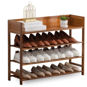 latifolia bamboo shoe rack, 4-tier shoe rack organizer for entryway hallway closet, brown(31.50''l)