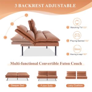 Opoiar Modern Convertible Sofa,Futon Sofa Bed,Faux Leather Futon,Futon Bed,Loveseat Sofa,Futon Couch,Memory Foam Sleeper Sofa,Quick Adjustable Backrests for Compact Living Spaces,Office,Studio,Brown