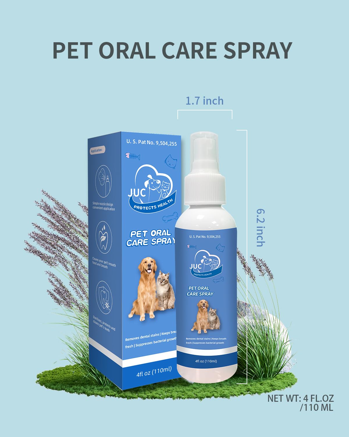 JUC Dog Breath Freshener for Dogs & Cats Teeth Cleaning Spray Dog Bad Breath Pet Oral Care Spray 4fl.oz