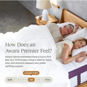 AWARA Premier Natural Hybrid Full Mattress 12 Inch - Certified Natural Latex - Sustainable New Zealand Wool - Steel Springs - 365-Night Trial,White