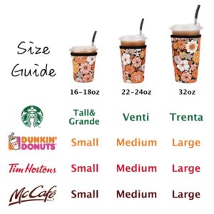 Cavllson 3 Pack Reusable Insulated Neoprene Iced Coffee Beverage Sleeves Cold Drink Cup Holder for Starbucks Coffee, McCafe, Dunkin Donuts, Tim Hortons and More, Bohemian-3 Pack