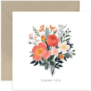 old english co. floral thank you card for friends and family - cute flower artwork appreciation card for women - gratitude card for mum, sister, cousin, auntie, friend | blank inside with envelope