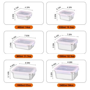 Cykorxicc 6pcs Large Stainless Steel Food Containers with Lids, Leakproof Meal Prep Containers, Airtight Kimchi Containers Reusable, Stackable/Oven/Dishwsher/Freezer Safe