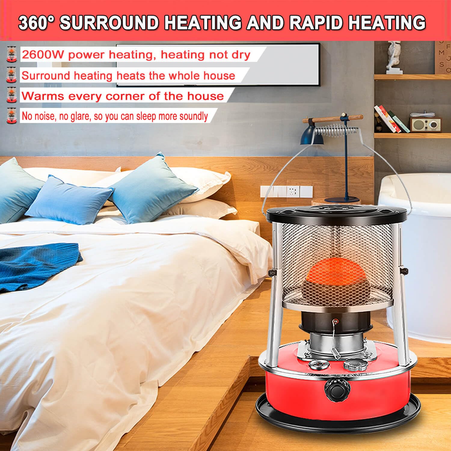 Kerosene Heater & Stove, Kerosene Heater for Indoor Use, 9000 BTU, Outdoor Camping Portable Kerosene Heater Camp Tent Heater for Ice Fishing, Hunting, Hiking, Survival Emergency & Patio（4.6L）