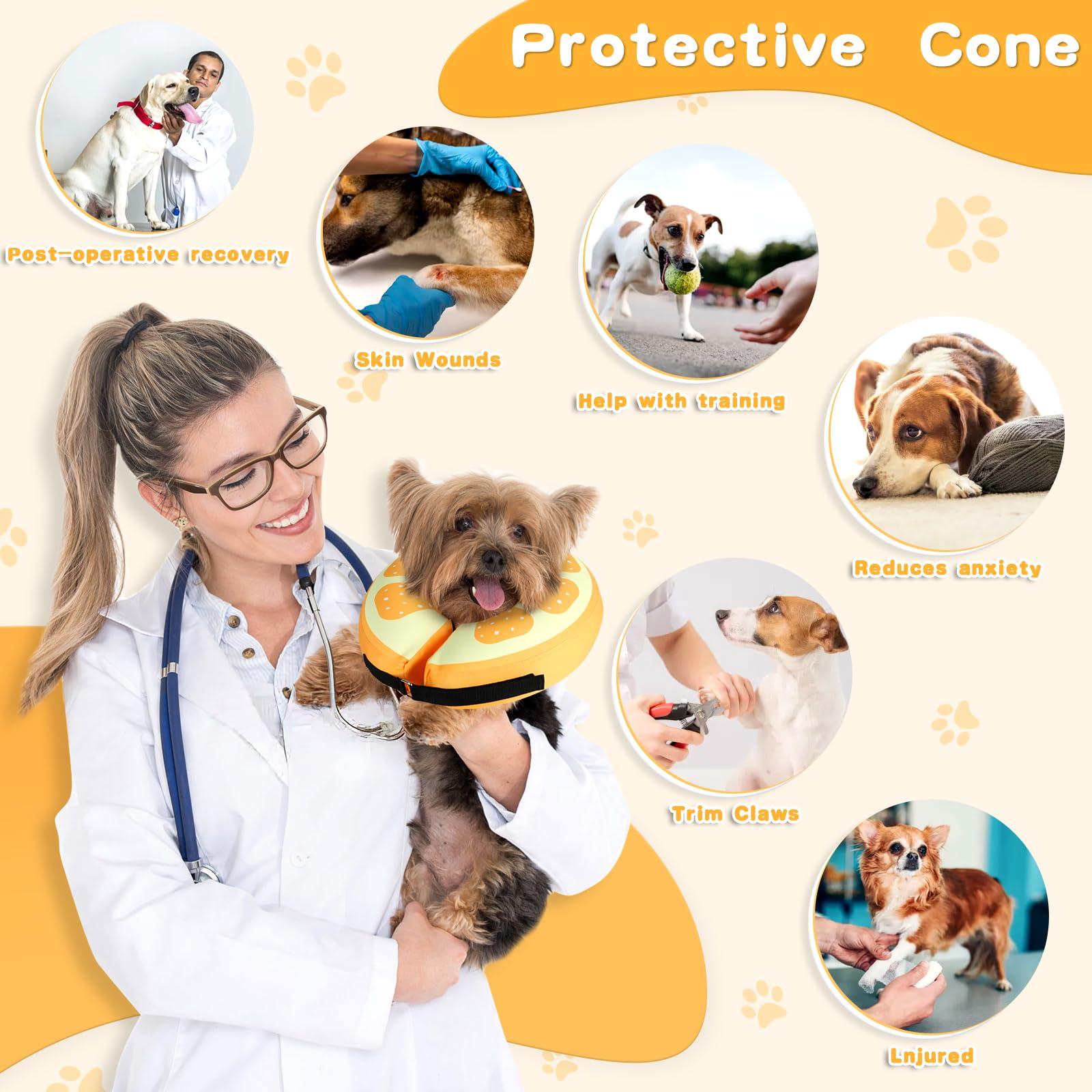 Sivomens Dog Cone, Protective Inflatable Dog Collar for XL Dogs, Comfortable Dog Recovery Cones After Surgery, Washable Dog Donut Collar Prevents Licking Wounds & No Blocking Vision, XL(18"-24")