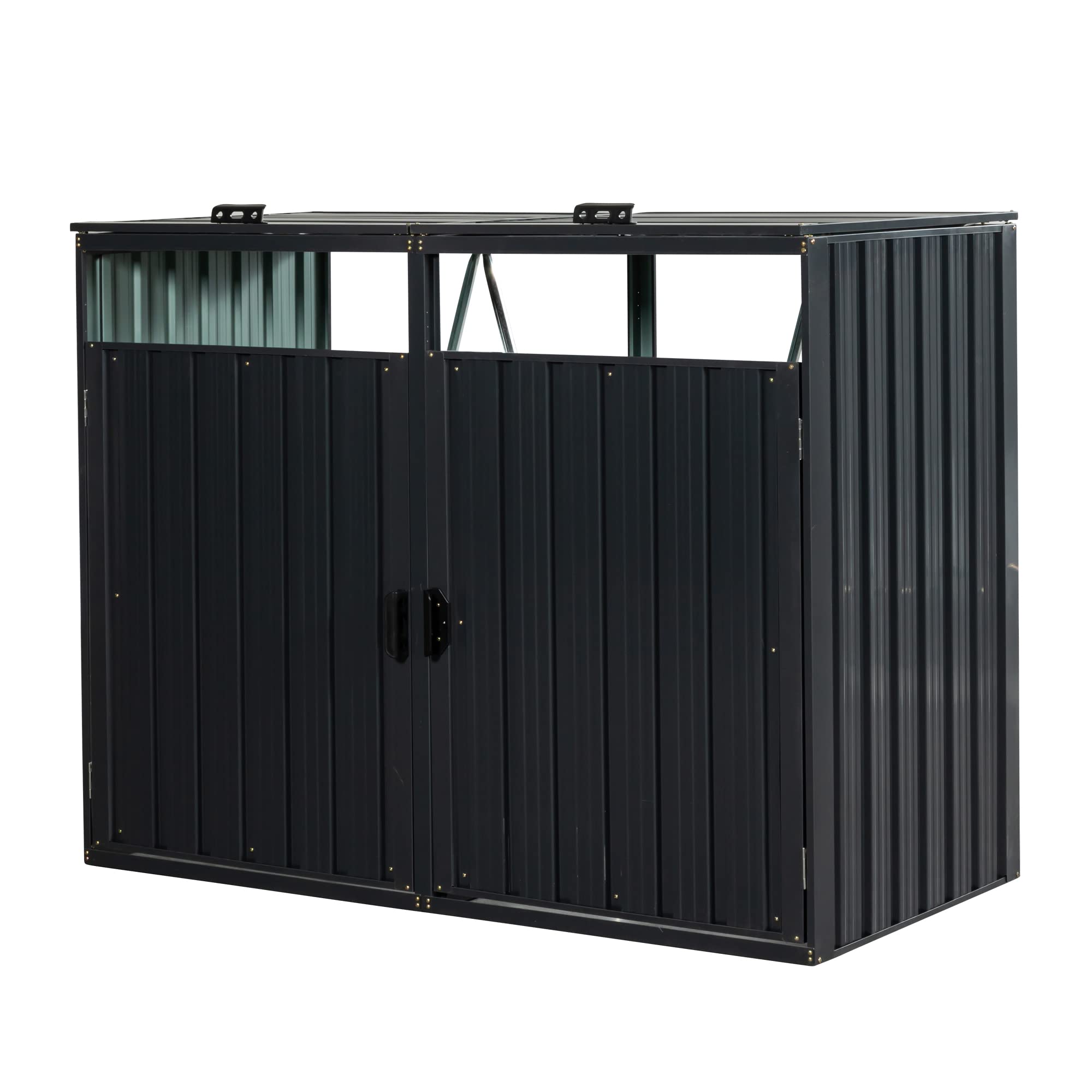 Outdoor Garbage Bin Storage Shed,Galvanized Steel Storage Shed with Lockable Doors,Perfect for Patio Storage of Trash Cans and Tools (Black-2)