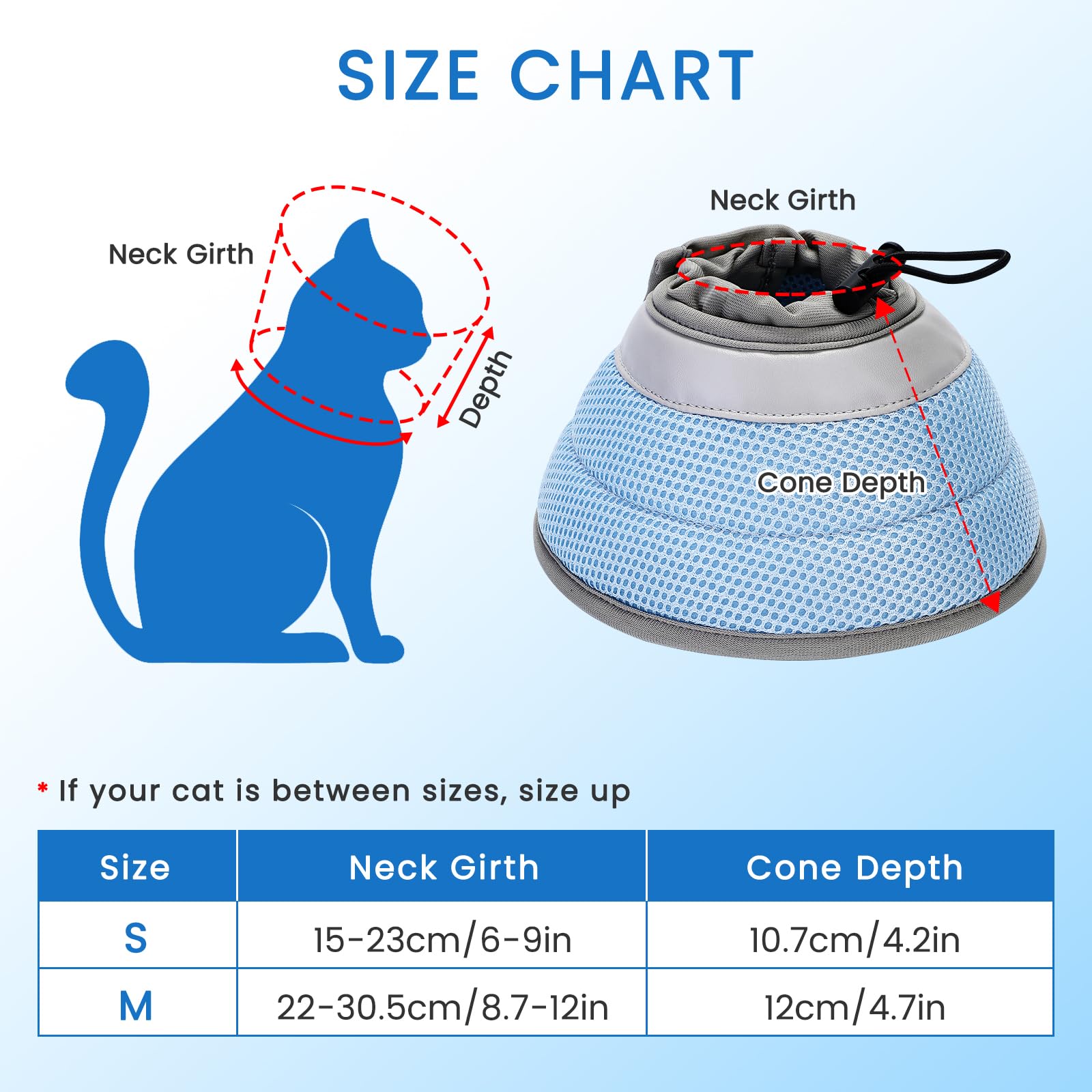 IDOGCHEW Cat Cone Collar Soft, Cat Recovery Collar Stop Licking After Surgery, Kitten Elizabethan Collar, Adjustable, Lightweight, Comfortable - Blue, S