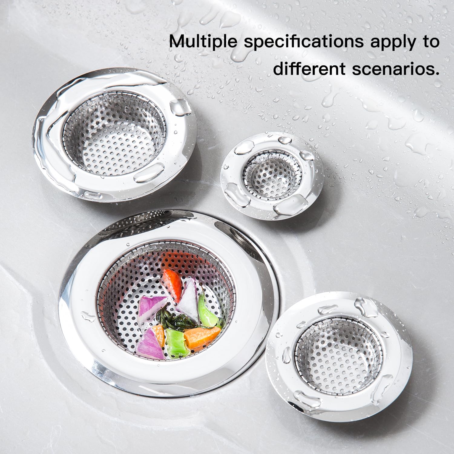 CORNERJOY 4 Pack Heavy Duty Stainless Steel Kitchen Sink Drain Strainer, Bathroom Hair Catcher Shower Drain Cover, Sink Tub Drain Stopper, Wash Basin Floor Drain, 2.1 to 4.5 Inch Diameter Rim