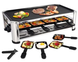 tamarit raclette cheese table grill portable electric indoor korean bbq grill 1400w raclette party grill with reversible nonstick extra large grill plate raclette grill for home party, stainless steel